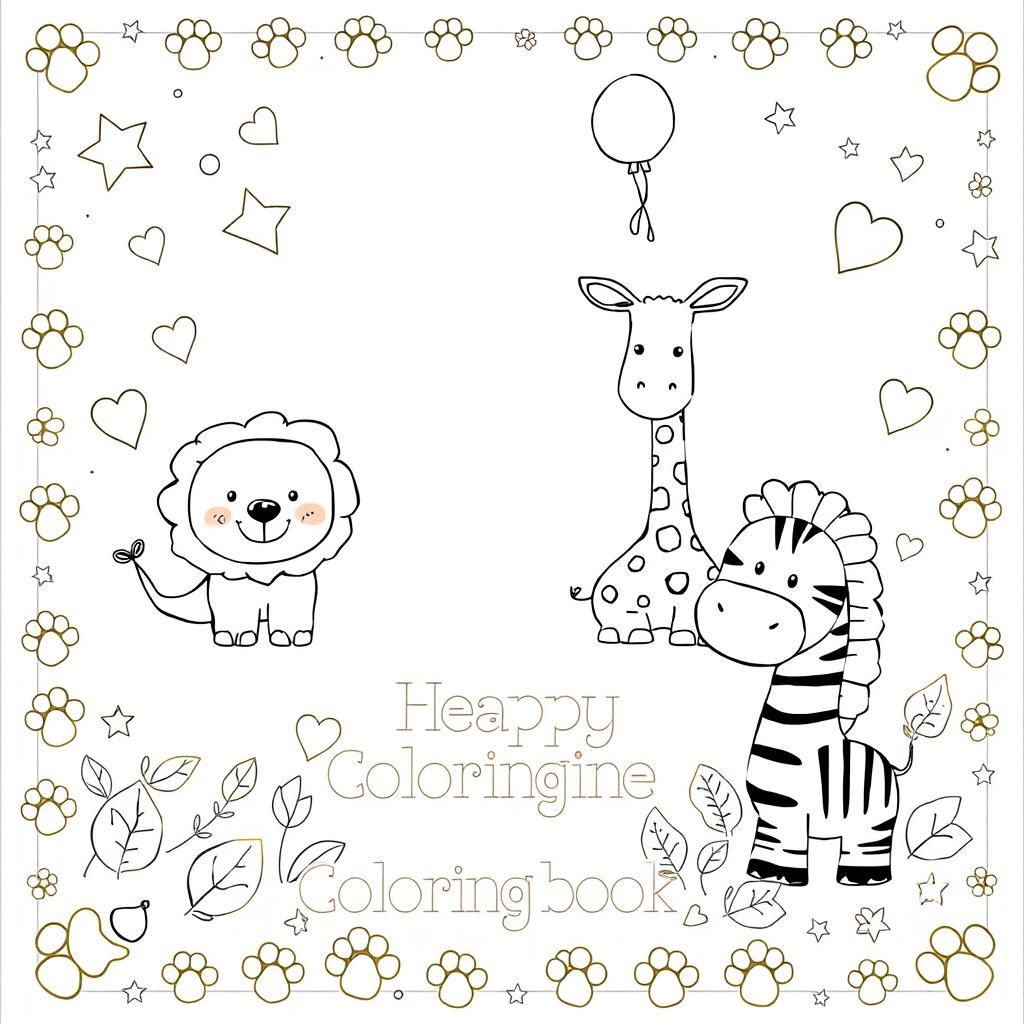 A charming and whimsical back cover for a children's coloring book featuring animals