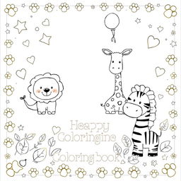 A charming and whimsical back cover for a children's coloring book featuring animals