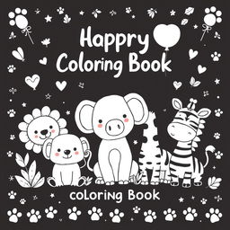 A charming and whimsical back cover for a children's coloring book featuring animals