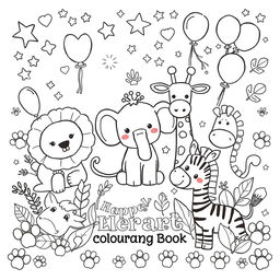 A charming and whimsical back cover for a children's coloring book featuring animals