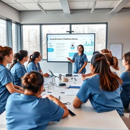 A group of nurses gathered around a table, discussing innovative ideas and projects in healthcare