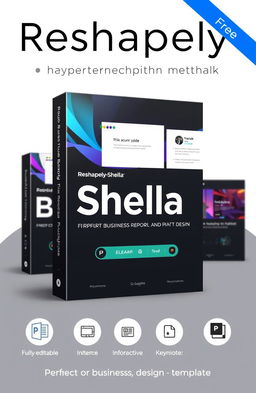 A sleek and professional cover for a PowerPoint template product named 'Reshapely-Shella'