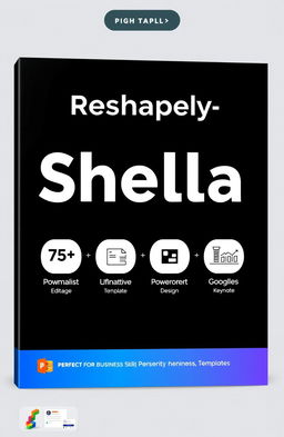 A sleek and professional cover for a PowerPoint template product named 'Reshapely-Shella'