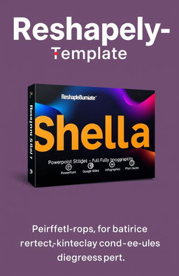 A sleek and professional cover for a PowerPoint template product named 'Reshapely-Shella'