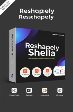 A sleek and professional cover for a PowerPoint template product named 'Reshapely-Shella'