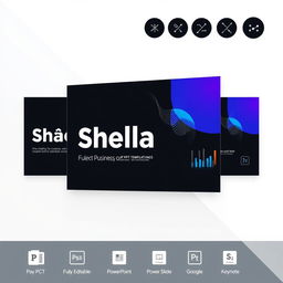 A sleek and professional cover for a PowerPoint template product named 'PPT Template - Shella'