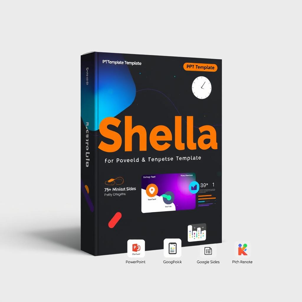 A sleek and professional cover for a PowerPoint template product named 'PPT Template - Shella'