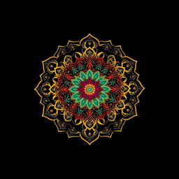 A beautifully intricate mandala, set against a deep black background