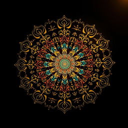 A beautifully intricate mandala, set against a deep black background