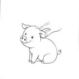 A charming black and white drawing featuring a cute pig being lovingly stroked