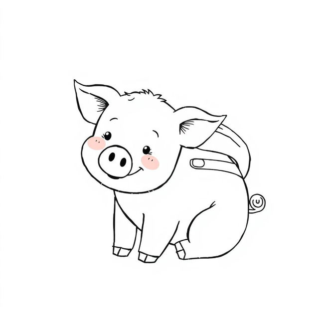 A charming black and white drawing featuring a cute pig being lovingly stroked