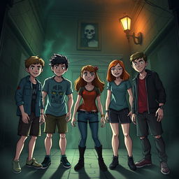 A group of five nerdy friends named Lucas, Ana, Rafael, Clara, and Pedro find themselves trapped in a haunted mansion with supernatural elements