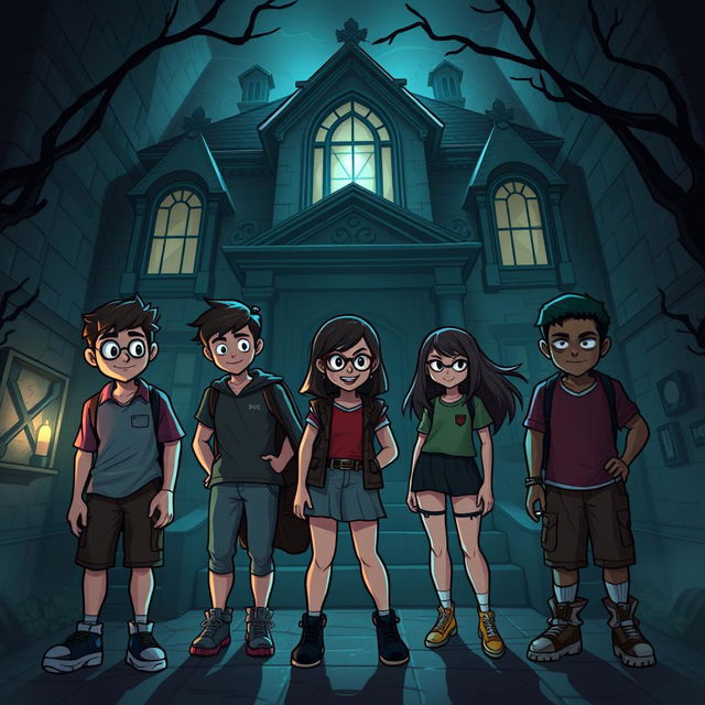 A group of five nerdy friends named Lucas, Ana, Rafael, Clara, and Pedro find themselves trapped in a haunted mansion with supernatural elements