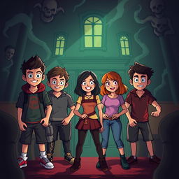 A group of five nerdy friends named Lucas, Ana, Rafael, Clara, and Pedro find themselves trapped in a haunted mansion with supernatural elements