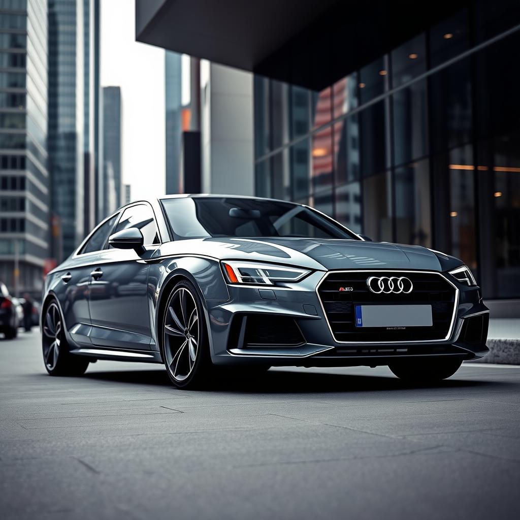 Audi S4 B8 in a sleek grey color, parked in a modern urban setting