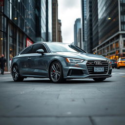 Audi S4 B8 in a sleek grey color, parked in a modern urban setting