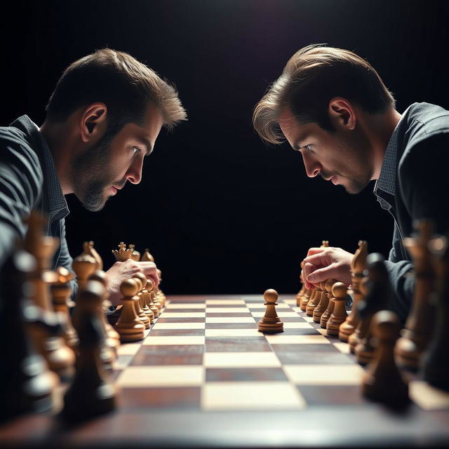 An awe-inspiring promotional poster for a movie featuring two people engaged in a game of chess