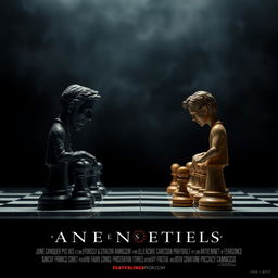 An awe-inspiring promotional poster for a movie featuring two people engaged in a game of chess