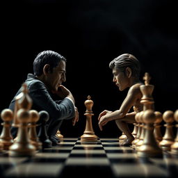 An awe-inspiring promotional poster for a movie featuring two people engaged in a game of chess