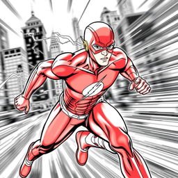 Intricate line-art page featuring The Flash in a dynamic running pose