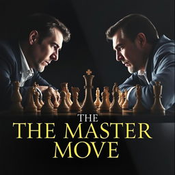 A cinematic promotional poster for the film "The Master Move" featuring an intense scene with two men playing chess against a clear black background