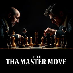 A cinematic promotional poster for the film "The Master Move" featuring an intense scene with two men playing chess against a clear black background