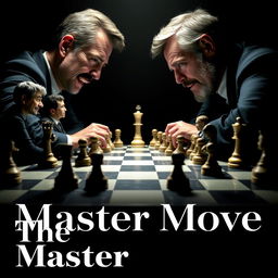 A cinematic promotional poster for the film "The Master Move" featuring an intense scene with two men playing chess against a clear black background