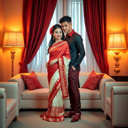 A Thai couple in a romantically lit room, emphasizing cultural elegance