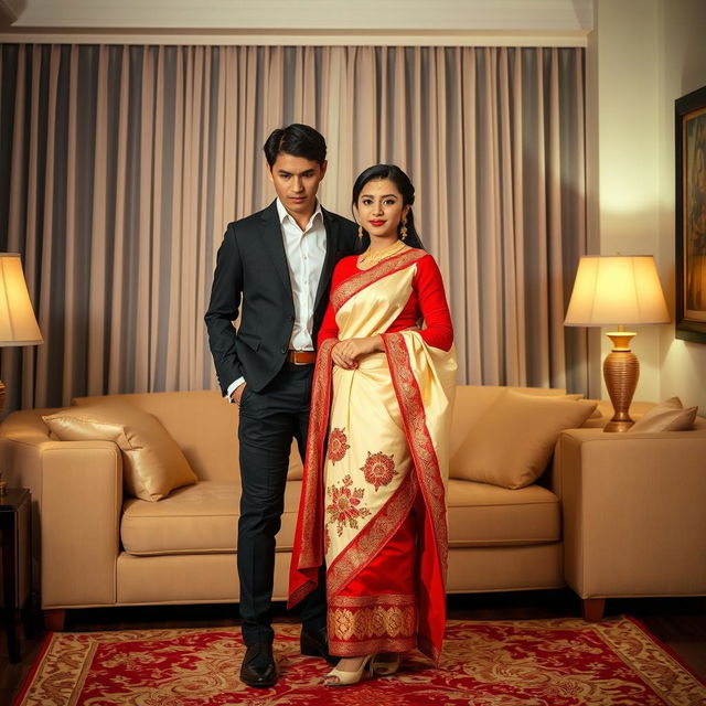 A Thai couple in a romantically lit room, emphasizing cultural elegance