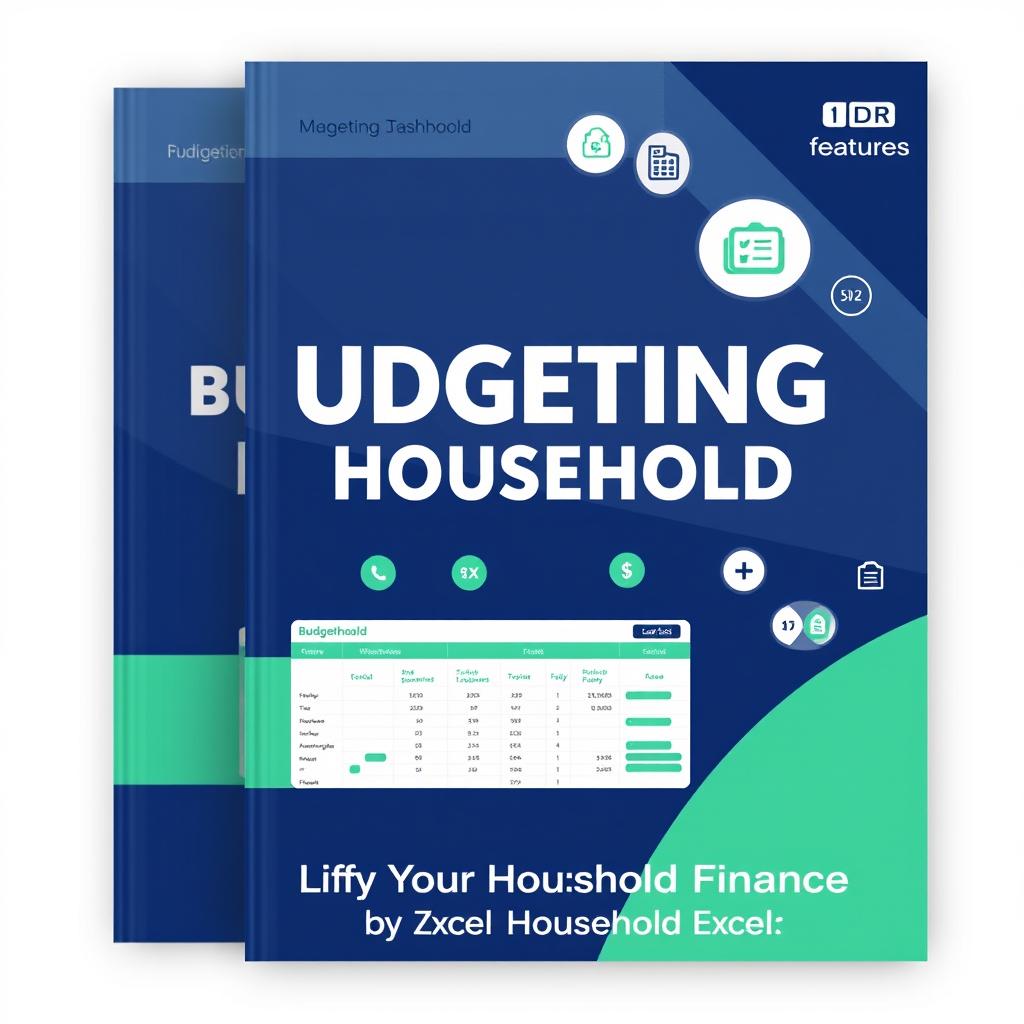 A sleek and modern cover for an Excel Dashboard template called 'Budgeting Household - IDR'