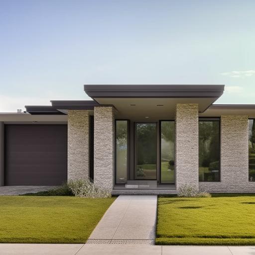 A grand, spacious house with a modern aesthetic, featuring large windows and a sizable facade. The house is a masterpiece of contemporary design, embodying openness and elegance