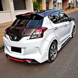 A fully modified Maruti Suzuki Baleno Alpha in a striking two-tone color scheme, with a pristine white as the base color complemented by a contrasting dark metallic shade on the roof and mirrors