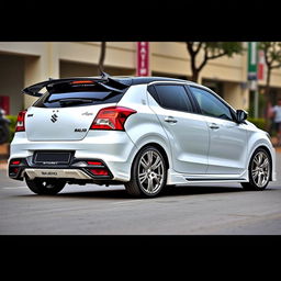 A fully modified Maruti Suzuki Baleno Alpha in a striking two-tone color scheme, with a pristine white as the base color complemented by a contrasting dark metallic shade on the roof and mirrors