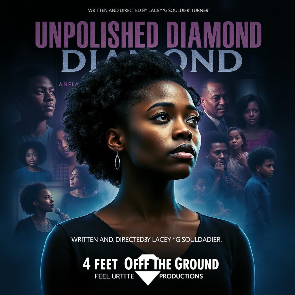 A powerful movie poster for the film "Unpolished Diamond" featuring a Black woman in her early adulthood, portrayed in a soulful, introspective manner