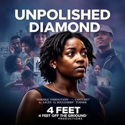 A powerful movie poster for the film "Unpolished Diamond" featuring a Black woman in her early adulthood, portrayed in a soulful, introspective manner