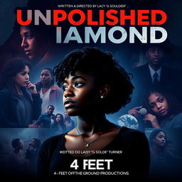 A powerful movie poster for the film "Unpolished Diamond" featuring a Black woman in her early adulthood, portrayed in a soulful, introspective manner