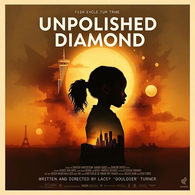 A compelling movie poster for the film titled "Unpolished Diamond" featuring the journey of a Black girl transitioning from childhood to adulthood, showing her overcoming struggles and traumas