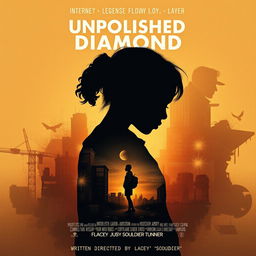 A compelling movie poster for the film titled "Unpolished Diamond" featuring the journey of a Black girl transitioning from childhood to adulthood, showing her overcoming struggles and traumas