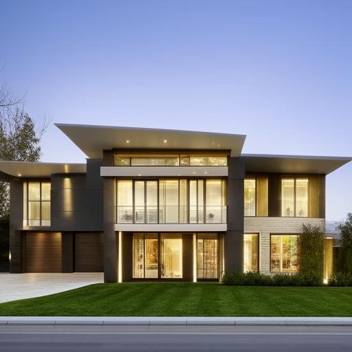 A grand, spacious house with a modern aesthetic, featuring large windows and a sizable facade. The house is a masterpiece of contemporary design, embodying openness and elegance