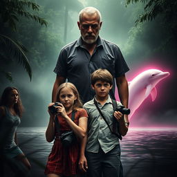 A suspenseful movie cover set in the Amazon rainforest of Brazil