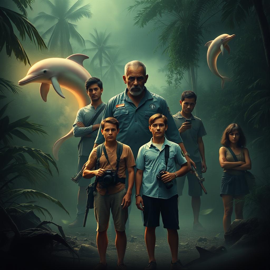 A suspenseful movie cover set in the Amazon rainforest of Brazil