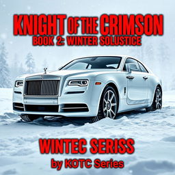 A captivating movie poster featuring a pristine white Rolls Royce Spectre gracefully parked amidst a blanket of fresh snow