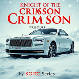 A captivating movie poster featuring a pristine white Rolls Royce Spectre gracefully parked amidst a blanket of fresh snow