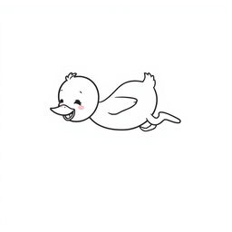 A simplistic black and white drawing of a happy duckling diving joyfully