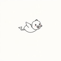 A simplistic black and white drawing of a happy duckling diving joyfully