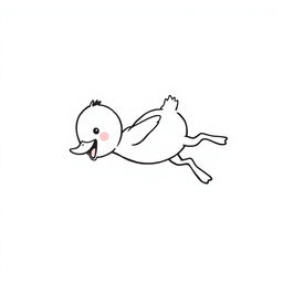 A simplistic black and white drawing of a happy duckling diving joyfully