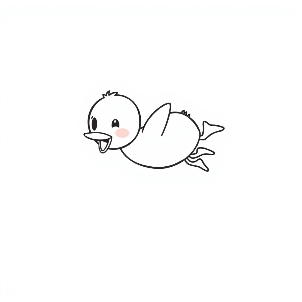 A simplistic black and white drawing of a happy duckling diving joyfully