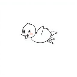 A simplistic black and white drawing of a happy duckling diving joyfully