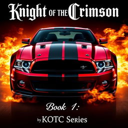 Create a dramatic movie poster featuring a 2013 Ford Shelby Mustang GT500 Super Snake, painted in a sleek wine red with a single bold black stripe running down its center