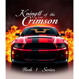 Create a dramatic movie poster featuring a 2013 Ford Shelby Mustang GT500 Super Snake, painted in a sleek wine red with a single bold black stripe running down its center